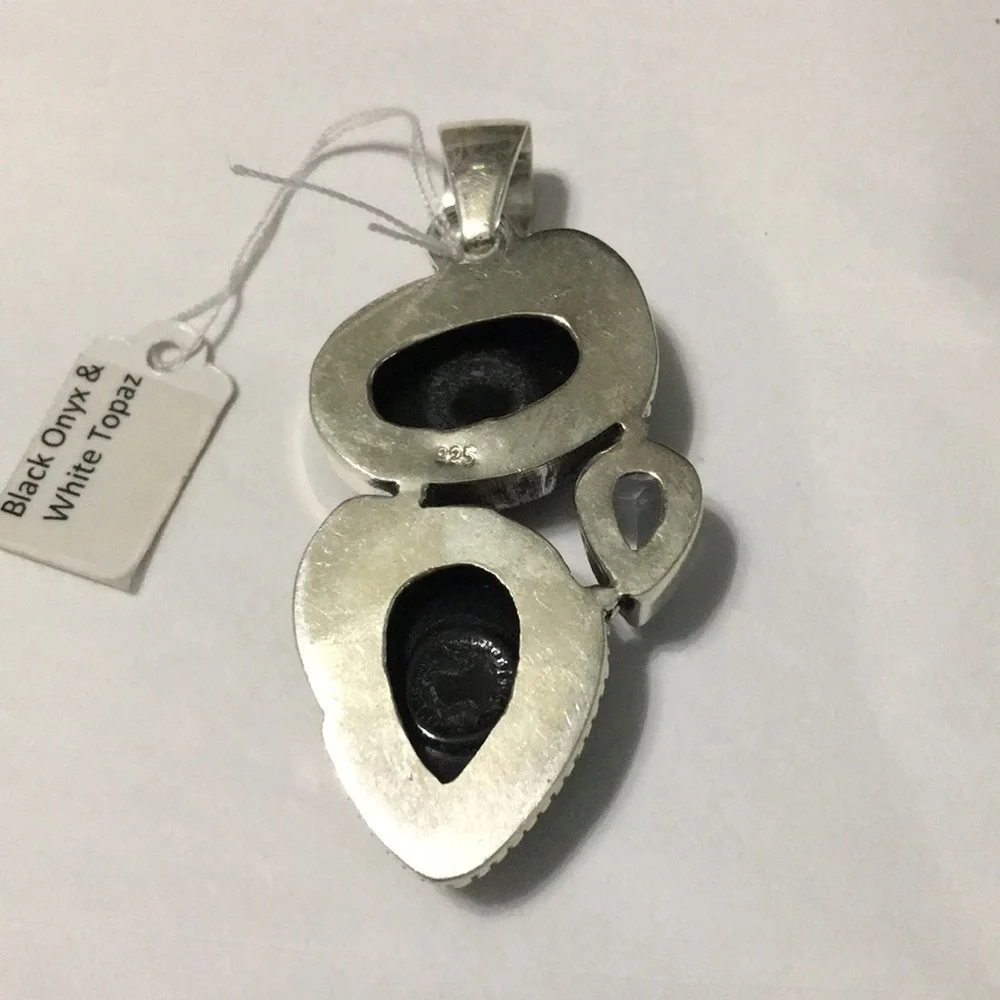 BLACK onyx & White Topaz Pendant